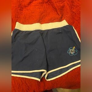 Navy Blue Athletic Shorts with Floral Embroidery